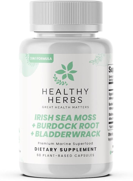 Wildcrafted Sea Moss Capsules | 2280mg Advanced Ocean Greens Complex Irish Sea Moss Superblend | US-Made, Vegan, Non-GMO, Easy-Swallow (60 Capsules)