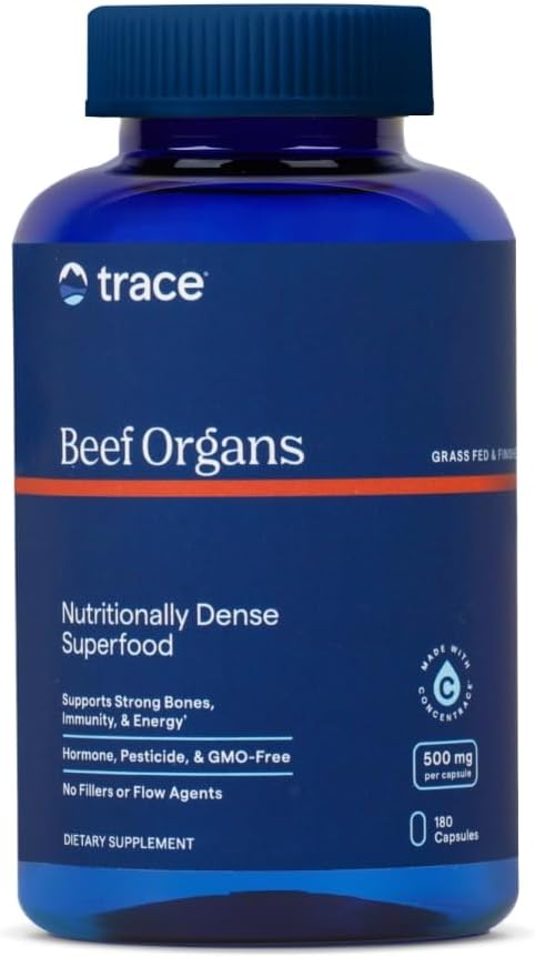 Trace Minerals Beef Organ, 600mg - Bone & Energy Health Support Supplement - Nutritional Supplement Aids Healthy Organs - Healthy Hearth & Immunity Support with Minerals - 180 Capsules (30 Servings)
