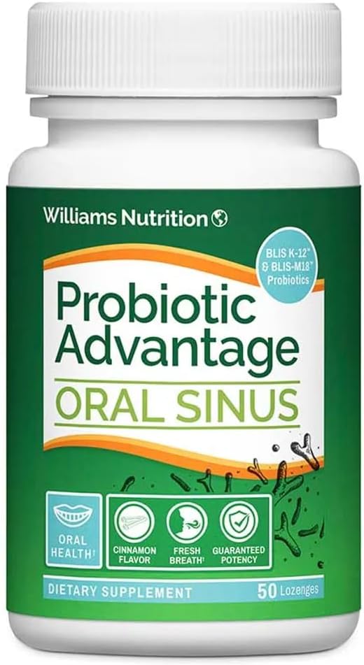 Healthy Directions Dr. David Williams' Probiotic Advantage Oral Sinus Probiotics for Your Mouth, Teeth, and Gums, Sugar-Free, Natural Cinnamon Flavor, 50 Lozenges (50-Day Supply)
