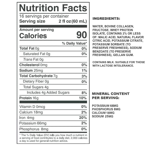 Protein Drink, 16g protein per 2oz shot, 32 fl oz carton, 2 Pack, berry and citrus, collagen and whey drink, no artificial sweeteners