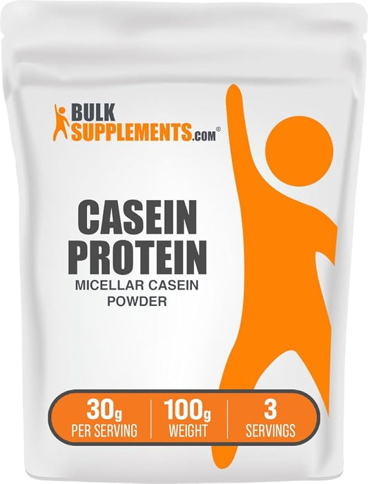 BulkSupplements.com Casein Protein Powder - Micellar Casein Powder, Slow Digesting Protein - Unflavored & Gluten Free, 30g per Serving, 100g (3.5 oz) (Pack of 1)