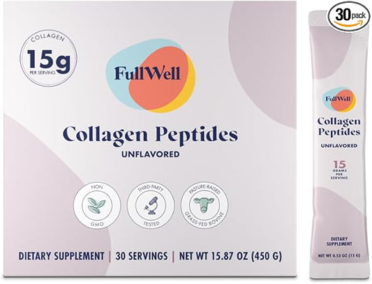 Hydrolyzed Collagen Peptide Stick Packs, Breastfeeding & Pregnancy Safe Grass-Fed Collagen Travel Packs, 15g Unflavored Collagen, 30 Servings