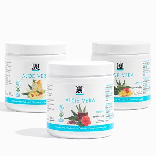 Yes You Can! Organic Aloe Vera Powder Drink Mix - Hydration Booster Infused with Pure Aloe Juice - Delicious Flavors - Made in USA - Antioxidant Rich - Variety Flavor - 40 Servings Per Canister (3 Pack)