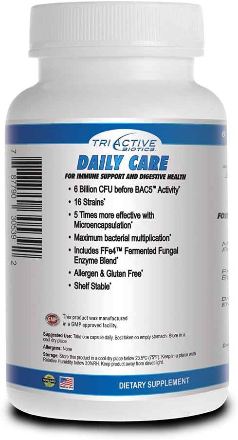 TriActive Biotics Daily Care - Probiotics for Women and Men, Prebiotic Blend with 6 Billion CFU - Probiotics for Digestive Health - Support Gut Health, Immune Defense - 90 Capsules