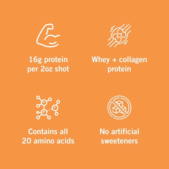 Protein Drink, 16g Protein per 2oz Shot, 32 fl oz Carton, 2 Pack, Citrus, Collagen and Whey Drink, No Artificial Sweeteners