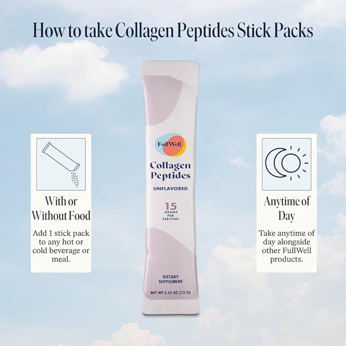 Hydrolyzed Collagen Peptide Stick Packs, Breastfeeding & Pregnancy Safe Grass-Fed Collagen Travel Packs, 15g Unflavored Collagen, 30 Servings