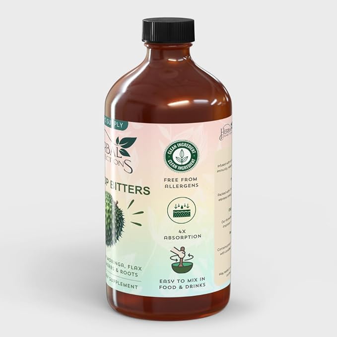 Soursop Bitters Liquid 32 Ounces - 64 Servings - 20 Herb Formula with Soursop, Moringa, Sea Moss, Turmeric, Ginger & Cayenne | Gut Health, Natural Cleanse & Daily Wellness | Vegan & Organic