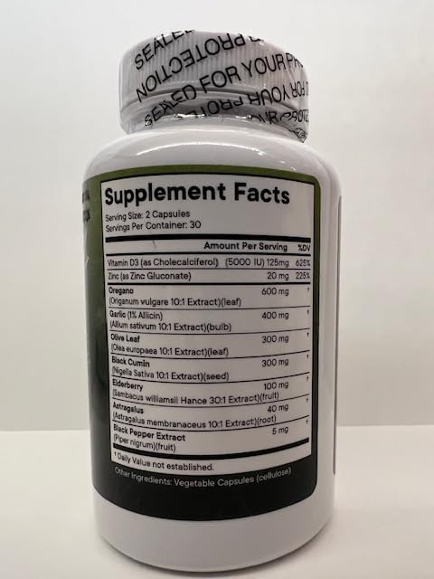 Oregano Oil Garlic Extract Olive Leaf Black Seed Oil Astragalus - Immune Support Supplement for Women and Men- 180 Count