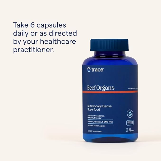Trace Minerals Beef Organ, 600mg - Bone & Energy Health Support Supplement - Nutritional Supplement Aids Healthy Organs - Healthy Hearth & Immunity Support with Minerals - 180 Capsules (30 Servings)