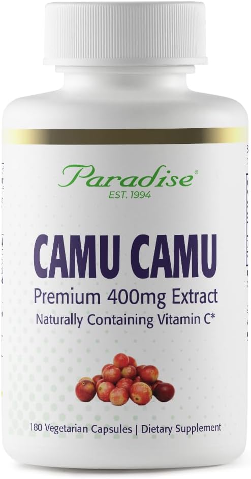 Paradise Herbs, Organic Camu Camu Extract, 400 mg, Rich in Vitamin C, Pure & Potent, Gluten Free, Non-GMO, Vegan, 180 Vegetarian Capsules