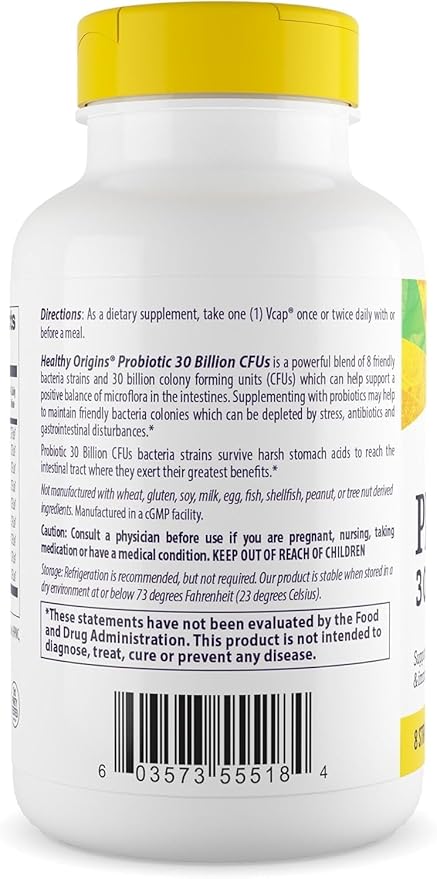 Healthy Origins Probiotic 30 Billion CFU's (Shelf Stable, Non-GMO, Gluten Free, Digestive Health, Gut Health, Immune Support), 150 Veggie Caps