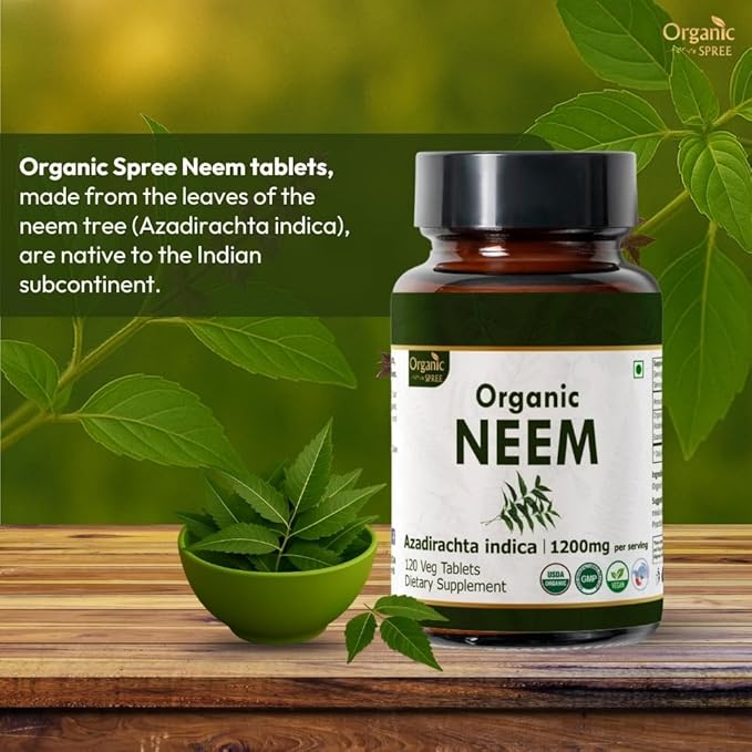 Neem 120 Tablets | Azadirachta Indica (Neem) | USDA Organic Certified | Healthy Skin and Detox | Dietary Supplement 120tab - Pack of 3
