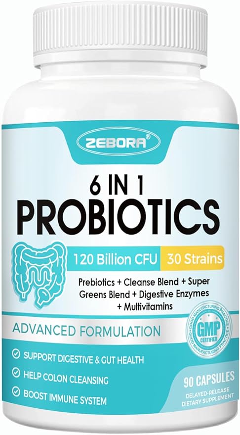 ZEBORA Probiotics for Women-Men Digestive Health with 120 Billion CFUs, Mens-Womens Probiotic for Gut Health, Immune Support, and Gut Detox with 45-Day Supply, 90 Veggie Capsules