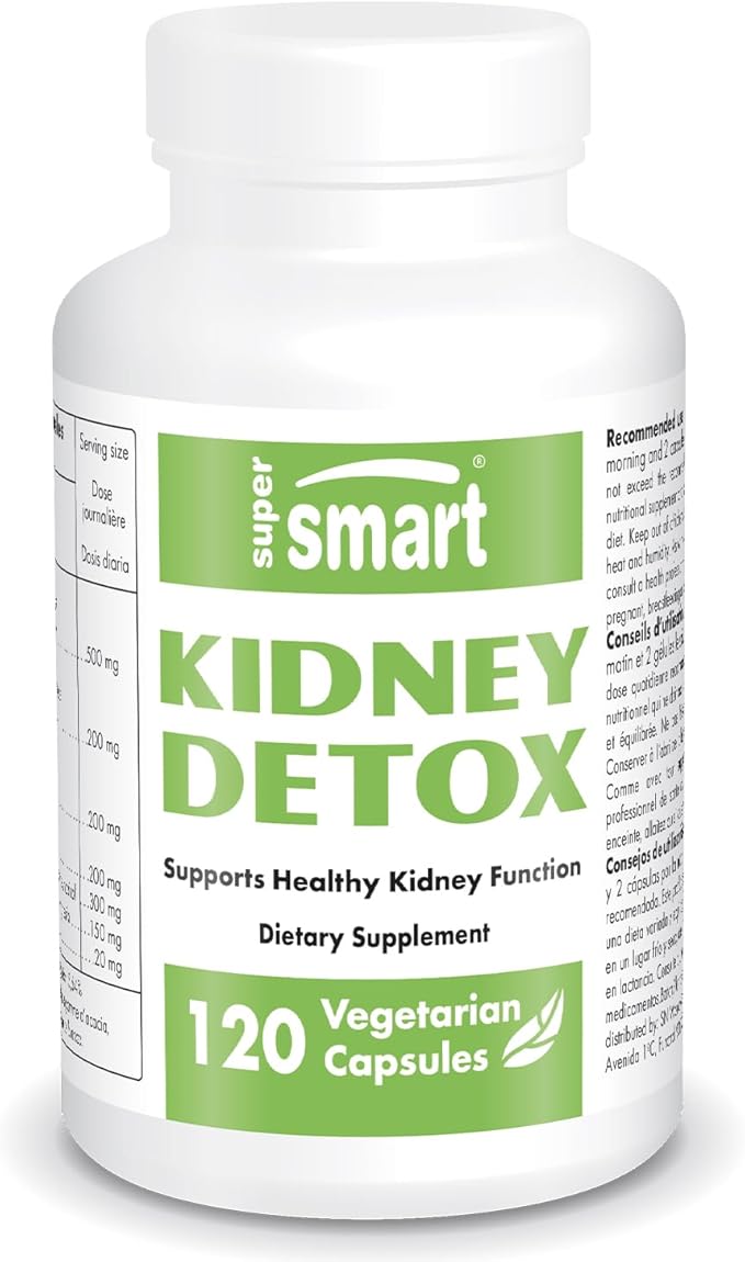 Supersmart Kidney Detox Formula (High Potency) - All-in-1 Complex - with Chanca Piedra, Dandelion Root, Magnesium - Kidney Detox Supplement | Non-GMO & Gluten Free - 120 Vegetarian Capsules