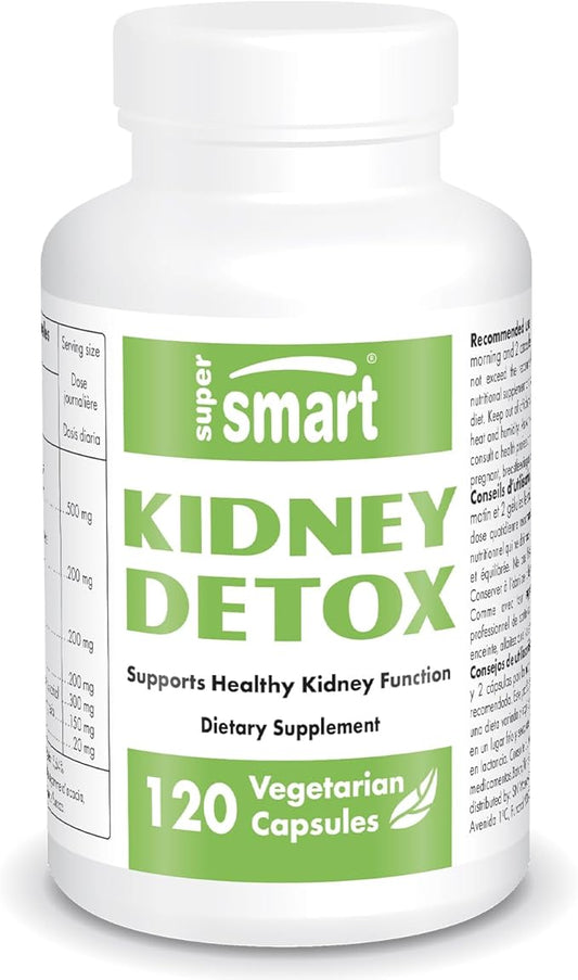 Supersmart Kidney Detox Formula (High Potency) - All-in-1 Complex - with Chanca Piedra, Dandelion Root, Magnesium - Kidney Detox Supplement | Non-GMO & Gluten Free - 120 Vegetarian Capsules