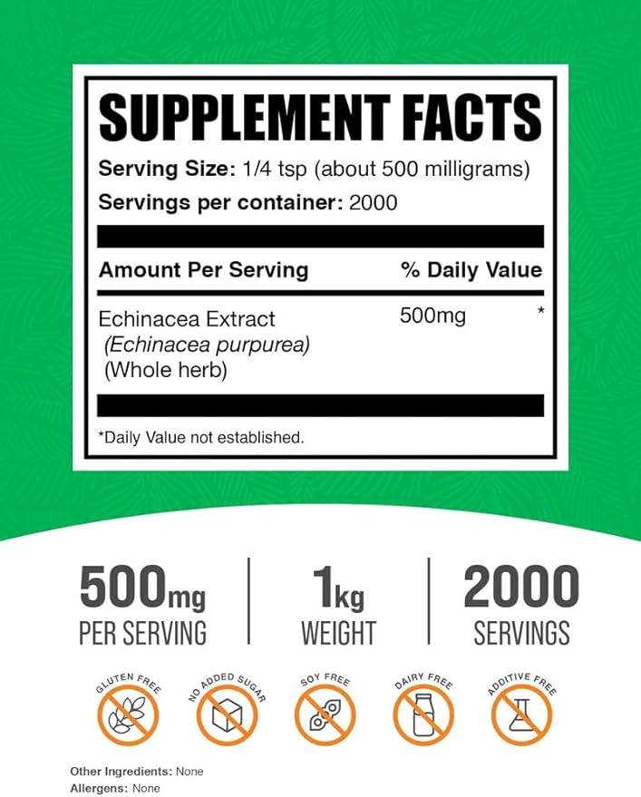 BulkSupplements.com Echinacea Extract Powder - Echinacea Extract, Herbal Supplement for Immune Support - Vegan & Gluten Free, 500mg per Serving, 1kg (2.2 lbs) (Pack of 1)