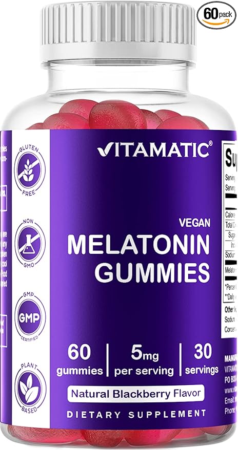 Vitamatic Melatonin Gummies for Kids & Adults - (2.5 mg 5 mg & 10 mg Doses) - 60 Vegan Gummies