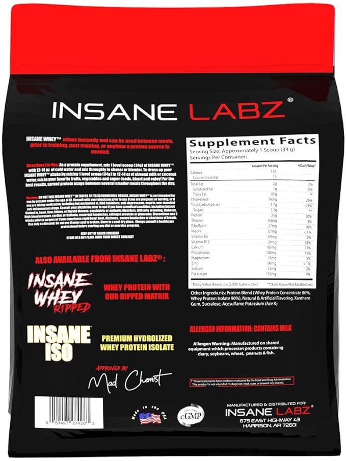 Insane Labz Insane Whey,100% Muscle Building Whey Protein, BCAA Amino Profile, Mass Gainer, Meal Replacement (Vanilla, 120 Servings)
