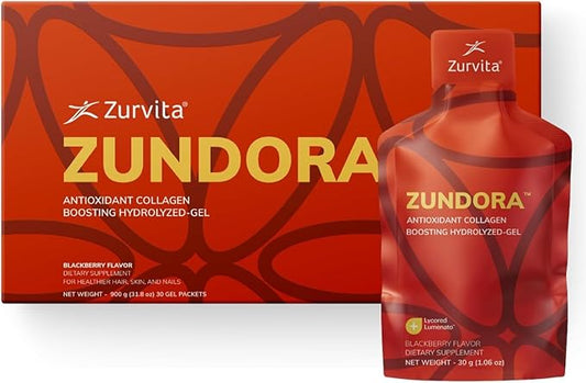Zurvita - Zundora Collagen - Hydrolyzed-Gel for Healthy Hair, Skin & Nails - Beauty Boost with Verisol - BlackBerry Flavor - Travel Size - 30 Servings