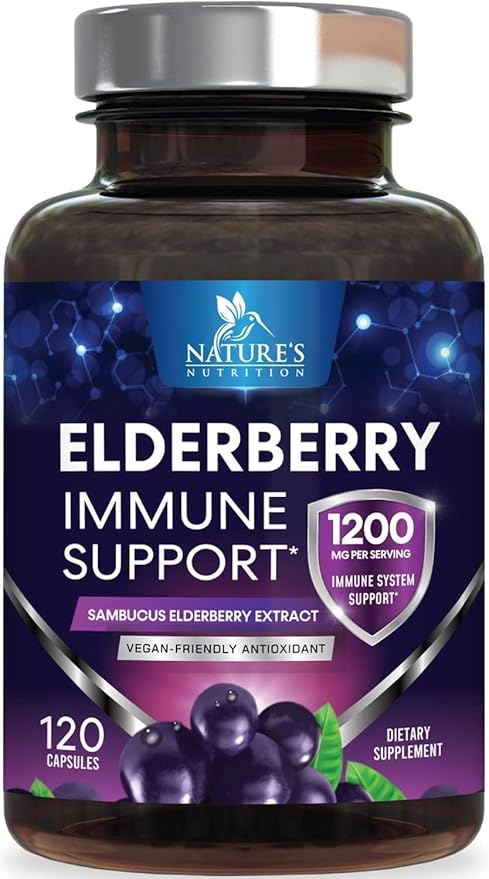 Elderberry Immune Support 1200mg Extract Capsules - Daily Immune Support for Adults with Concentrated Sambucus Black Elderberry Antioxidant - Gluten Free Vitamin, Non-GMO Supplement - 120 Capsules