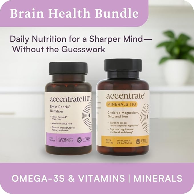 Accentrate110 - Focus Supplement - Methylated Vitamin B Complex with Omega 3 Fatty Acid Supplement - L-Methylfolate, Vitamin B12, P-5-P, Riboflavin, VIT D, – 60 Softgels (1 Month Supply)
