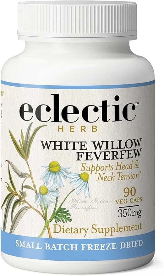 Eclectic Institute Raw Fresh Freeze-Dried Non-GMO White Willow - Feverfew | Support Body's Response to Occasional Pain | 90 CT (350 mg)