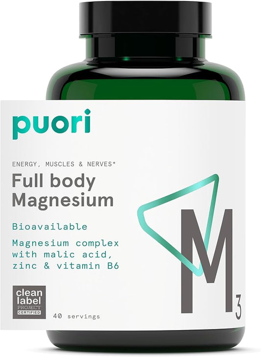 Puori Organic Magnesium Zinc Supplement - 300mg - 120 Vegan Capsules - High Absorption M3 Complex for Sleep, Immune Support, Energy, Muscle Recovery, Relaxation & Leg Cramps - Zinc & Vitamin B6