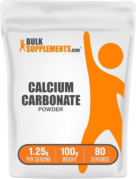 BulkSupplements.com Calcium Carbonate Powder - Calcium Carbonate Food Grade, High Absorption - Gluten Free, 1.25g per Serving, 100g (3.5 oz) (Pack of 1)