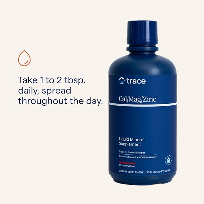 Trace Minerals | Liquid Cal/Mag/Zinc | Calcium, Magnesium, Zinc, Vitamin D3 Supplement | Supports Normal Tissue, Muscle, and Bone Density | Natural Strawberry Flavor | 32 Servings, 32 fl oz.