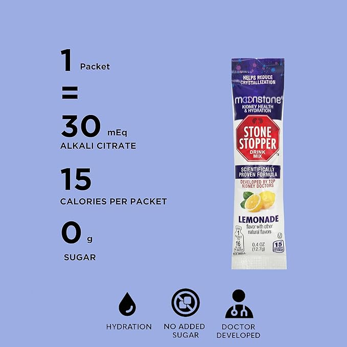 Stone Stopper Drink Mix, Lemonade, Kidney Stone Prevention, Calcium Oxalate Protector, Alkali Citrate Support, Developed by Urologists to Improve Hydration and Support Kidney Health, 15 Day Supply
