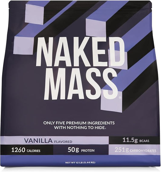 NAKED Vanilla Mass - All Natural Vanilla Weight Gainer Protein Powder - 12LB Bulk, GMO Free, Gluten Free & Soy Free, No Artificial Ingredients - 1,260 Calories - 17 Servings
