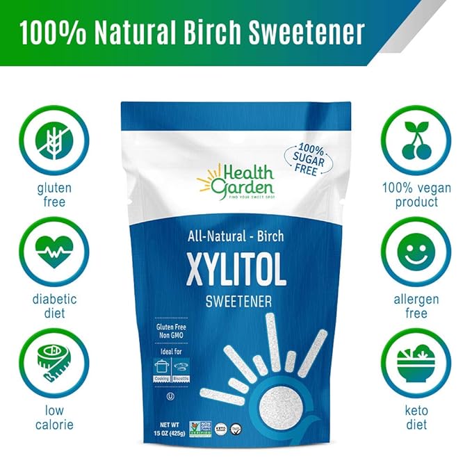 Health Garden Birch Xylitol Sweetener - 1 LB x 2 Resealable Bag - Pure Birch Xylitol - Non GMO, Kosher, and Made in the U.S.A. - Ideal Powdered Sugar Substitute - Non-GMO Sugar Alternative
