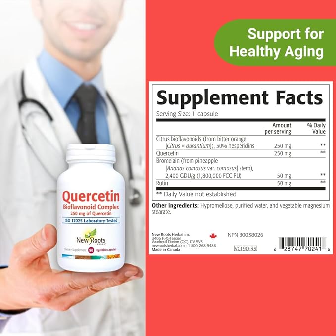 NEW ROOTS HERBAL Quercetin with Bromelain Capsules | 4-in-1 Formula with Quercetin, Bromelain, Bioflavonoids and Rutin | Heart Health and Immune Support Supplement (90 Veggie Capsules), Non-GMO