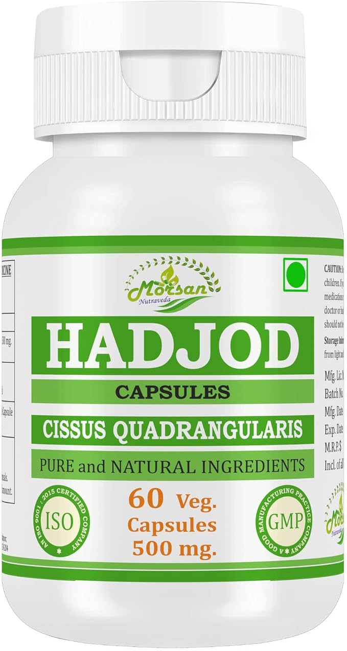 Hadjod (Cissus Quadrangularis) for Optimal Bone and Joint Health | 500 mg per Serving | 60 Vegetarian | Natural Support for Wellness | Non-GMO (1 Bottle of 60)