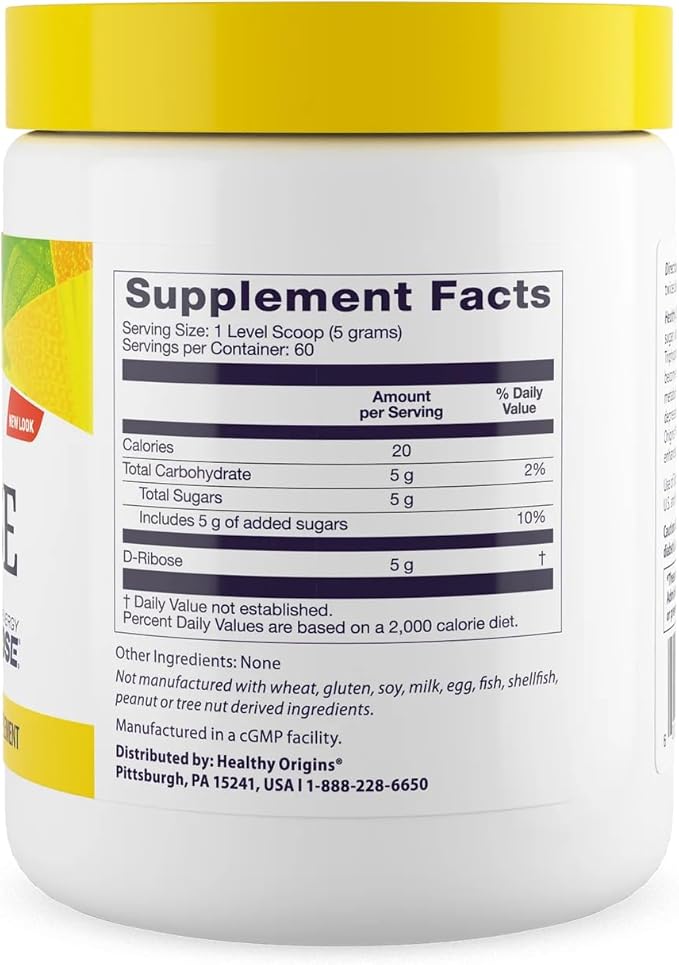 Healthy Origins D-Ribose Powder (BioEnergy, Non-GMO, Gluten Free, Energy Support, Heart Support), 10.6 Ounce