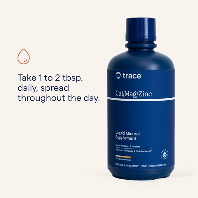 Trace Minerals | Liquid Cal/Mag/Zinc | Calcium, Magnesium, Zinc, Vitamin D3 Supplement | Supports Normal Tissue, Muscle, and Bone Density | Natural Piña Colada Flavor | 32 Servings, 32 fl oz.