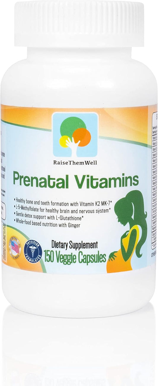 Prenatal Multivitamin with Methylfolate, K2 MK-7, Glutathione & Iron, Physician Developed, Non-GMO, Supports Healthy Pregnancy, Brain & Bone Development, 150 Veggie Capsules
