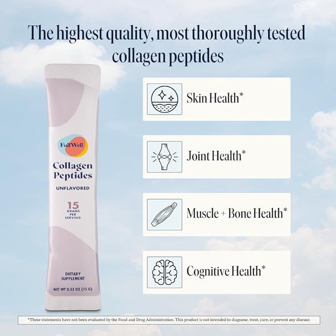Hydrolyzed Collagen Peptide Stick Packs, Breastfeeding & Pregnancy Safe Grass-Fed Collagen Travel Packs, 15g Unflavored Collagen, 30 Servings