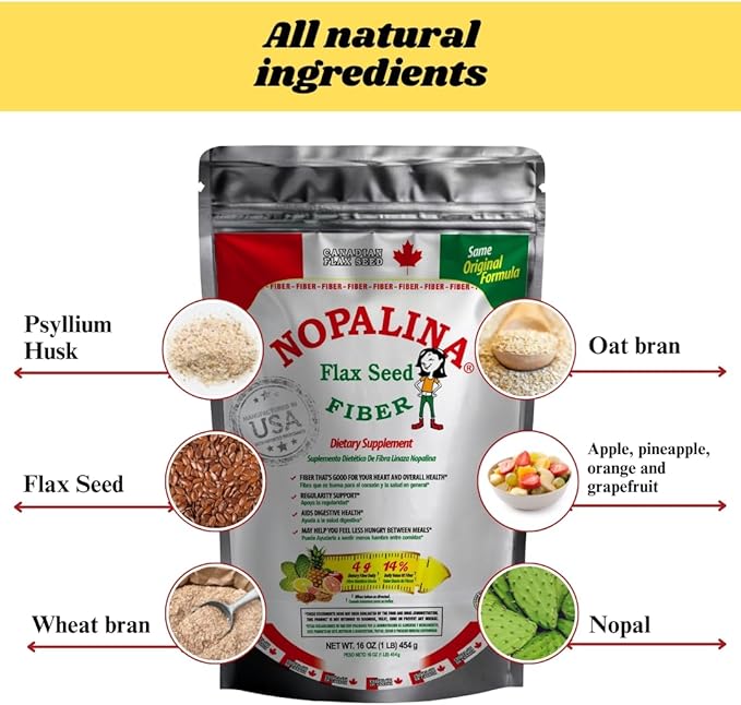 Nopalina Fiber Formula | 1 Lb Bag | 30 Servings | Flax Seed, Psyllium, Oat and Wheat Bran, Omega 3, 6 & 9 | Can Help with Regularity & More | The Original