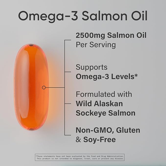 Sports Research® Salmon Oil - Single-Source Wild Alaskan Sockeye | 2500 mg per Serving w/EPA & DHA Fatty Acids | MSC Certified - 180 Count Softgels