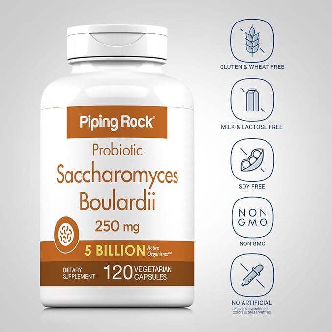 Piping Rock Saccharomyces Boulardii Probiotic Supplement | 5 Billion CFU | 120 Capsules | 250 mg | Vegetarian, Non-GMO, Gluten Free
