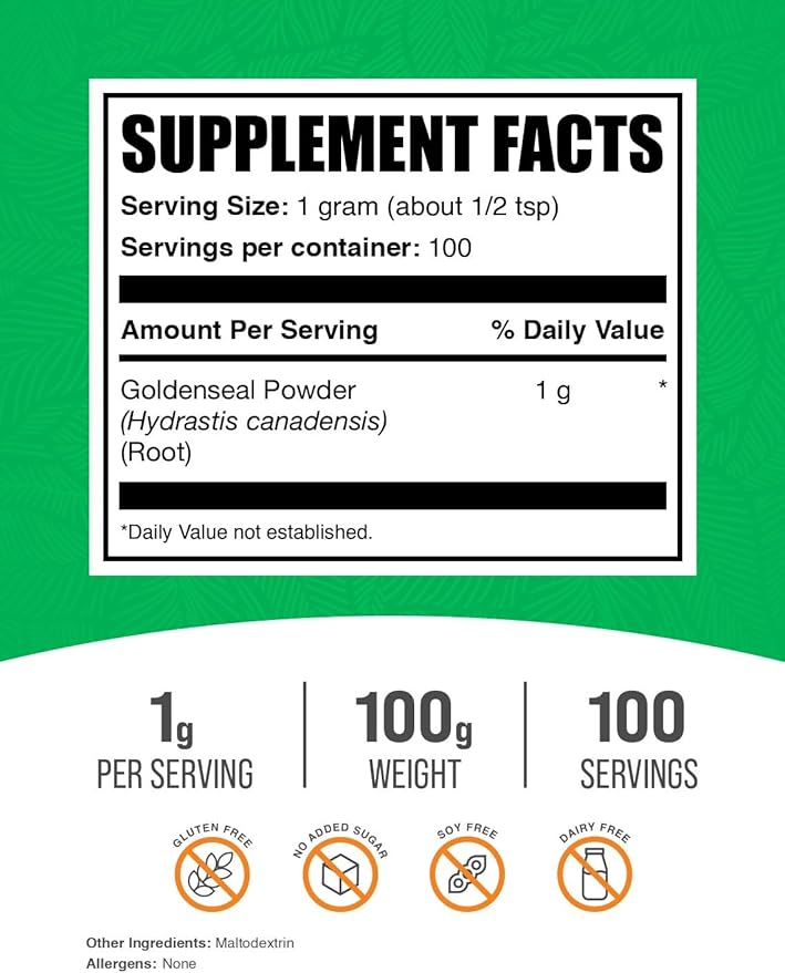BulkSupplements.com Goldenseal Powder - Herbal Supplement, Sourced from Goldenseal Root - Vegan & Gluten Free, 1g per Serving, 100g (3.5 oz) (Pack of 1)