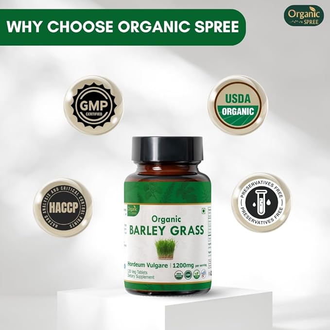 Barley Grass 120 Tablets | USDA Organic Certified |Hordeum Vulgare(Barely Grass) | Supports Detox & Immune Health | Dietary Supplement120tab - Pack of 3