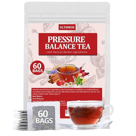 Premium 60 Heart Functional Tea Bags, 9 Natural Superherbs, Pressure Balance Tea, No Artificial Flavors & Caffeine Free.