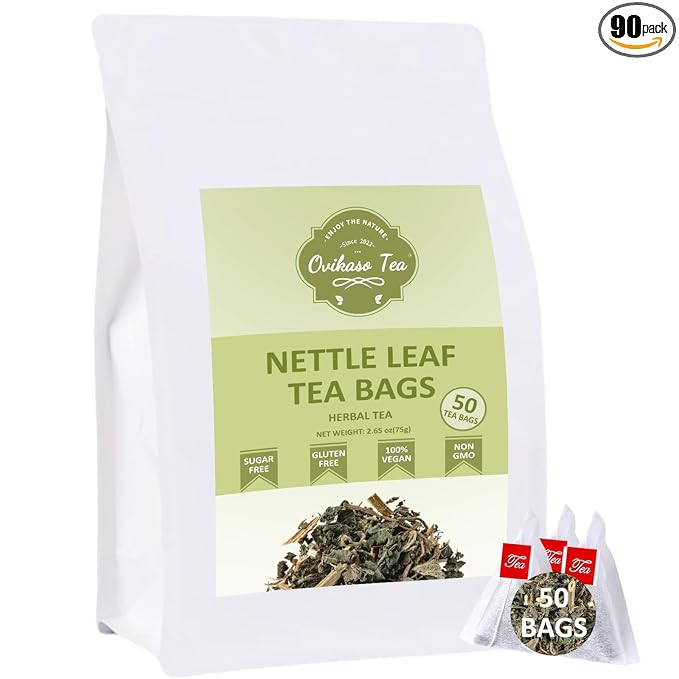 Ovikaso Tea, Nettle Leaf Tea Bags, 50 Pyramid Tea Bags, 1.5g/bag, Natural Stinging Nettle Tea, Direct from Source, Rich in Antioxidants & Support Bone Health, Herbal Tea