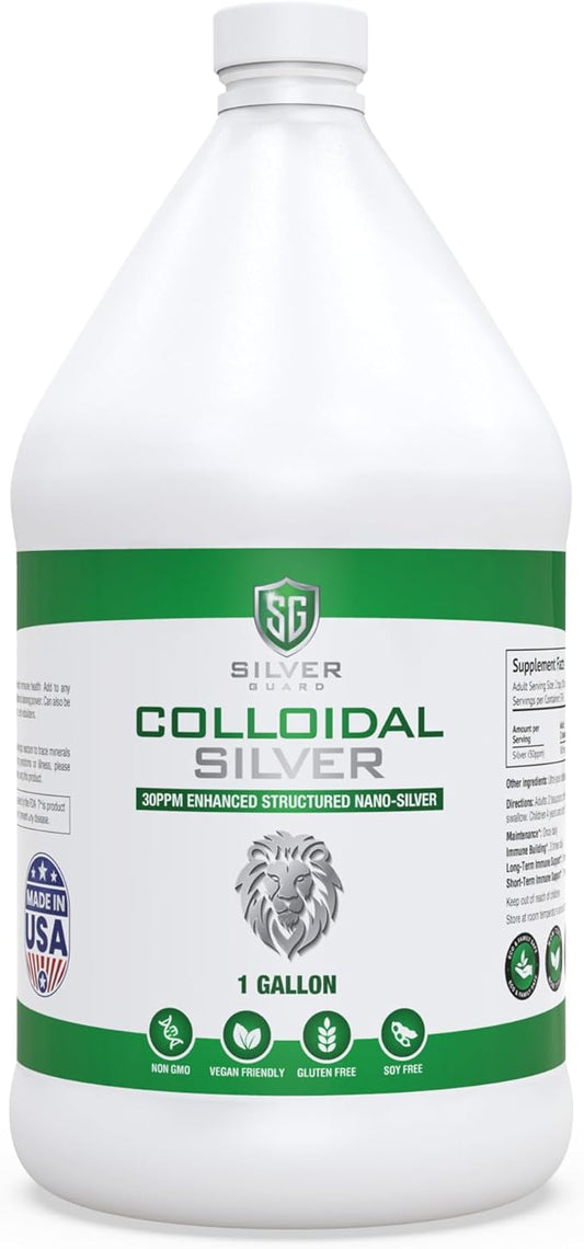 Enhanced Colloidal Silver Gallon Size—30ppm Pure & Natural Structured Silver Water—Organic Colloidal Silver Solution—128 oz (1 Gallon)