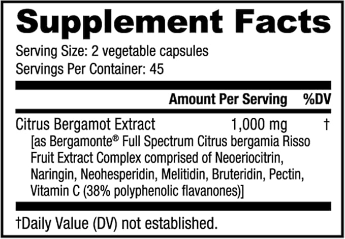 NutraBio Citrus Bergamot Bergamonte Extract Supplement, 1,000mg - May Help Promote Cardiovascular Health and Wellness, 90 Capsules