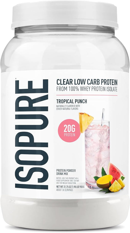 Isopure 100% Pure Whey Isolate Protein Powder Infusions, Lactose Free, Gluten Free, Naturally Flavored, Tropical Punch, 20g Protein Per Serving, 1.9 Lbs, 36 Servings