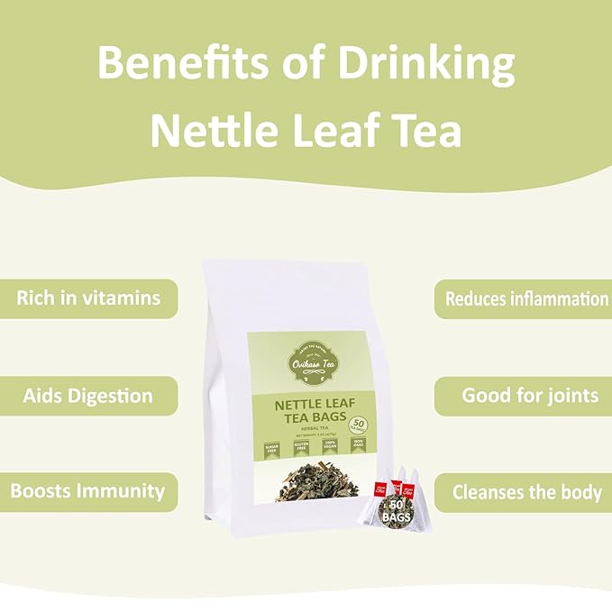 Ovikaso Tea, Nettle Leaf Tea Bags, 50 Pyramid Tea Bags, 1.5g/bag, Natural Stinging Nettle Tea, Direct from Source, Rich in Antioxidants & Support Bone Health, Herbal Tea
