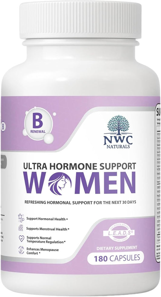 NWC Naturals Ultra-Hormone Support Formula B – Hormone Harmony for Women & Daily Hormone Balance for Women, 180 Capsules – Plant-Based Support with Organic B-Vitamins, Adaptogens & L.E.A.D.S. System